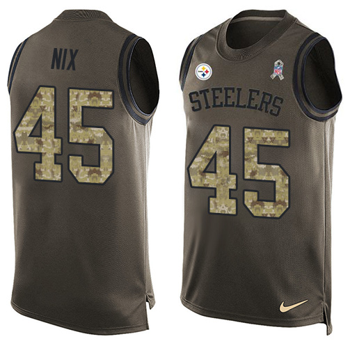 Men's Limited Roosevelt Nix Nike Jersey Green - #45 Salute to Service Tank Top NFL Pittsburgh Steelers